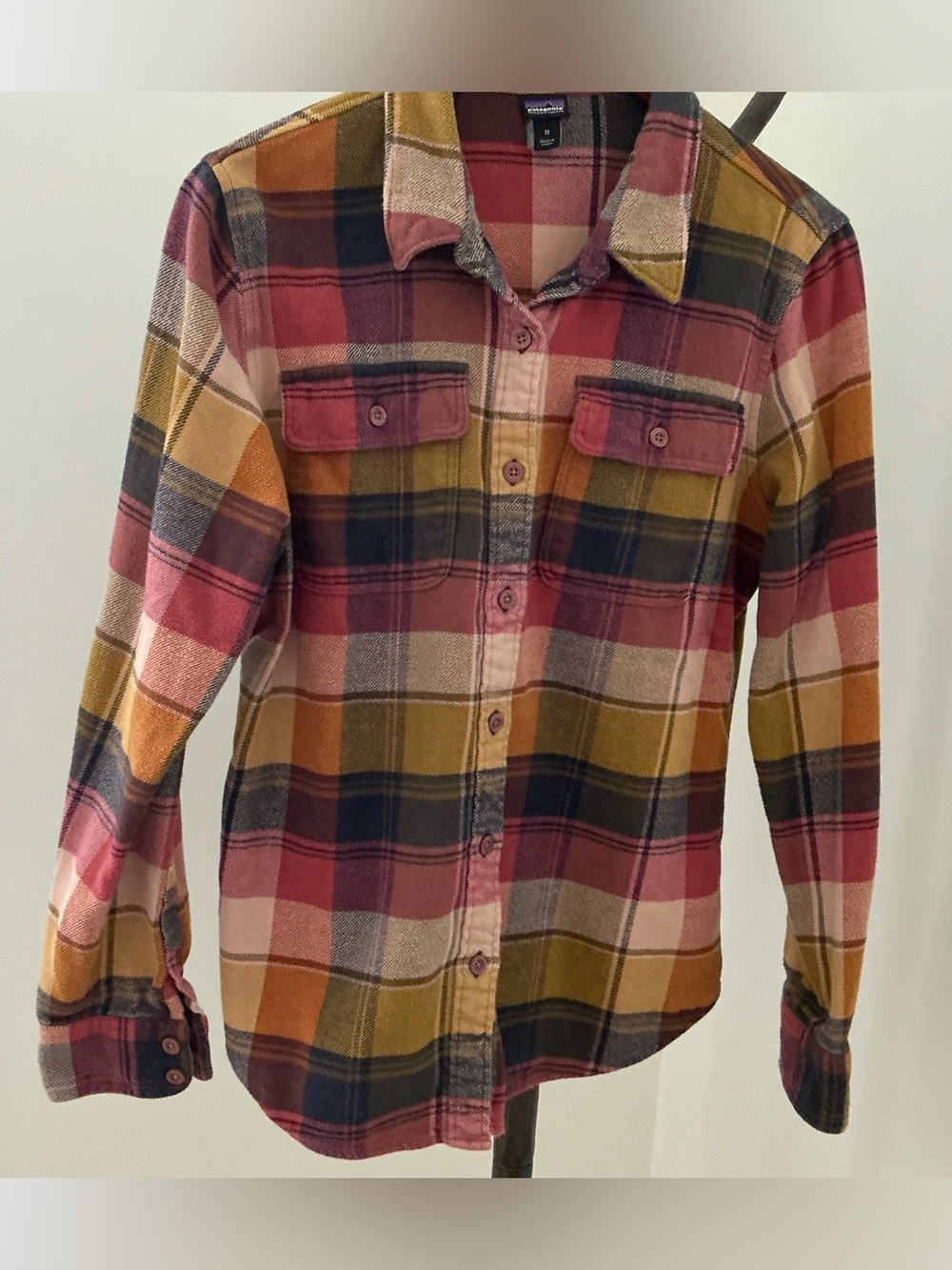 Patagonia Women’s Plaid Button-Down Shirt in Mustard, Pink & Navy